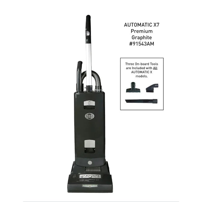 Black vacuum cleaner with attachments on a white background