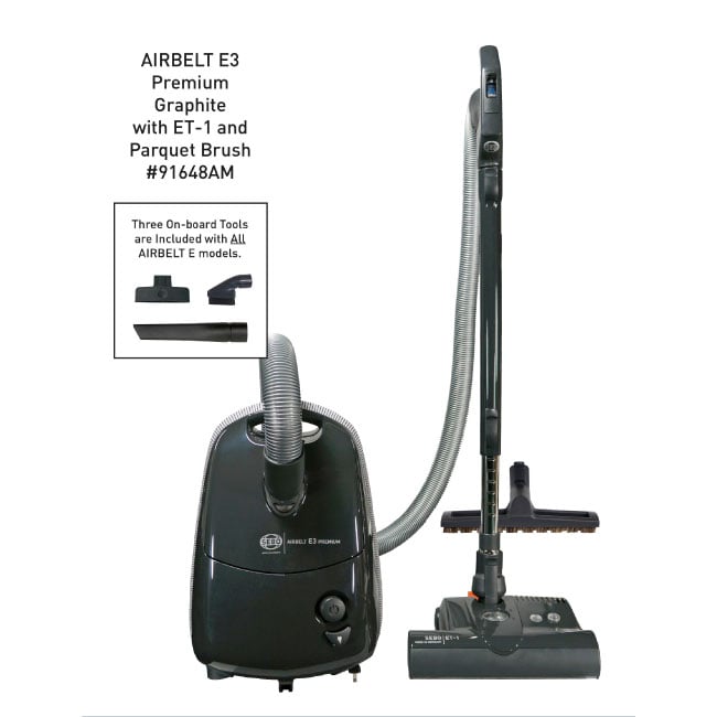 SEBO AIRBELT E3 Premium Canister Vacuum with Dual-Control Handle, ET-1 and Parquet Brush