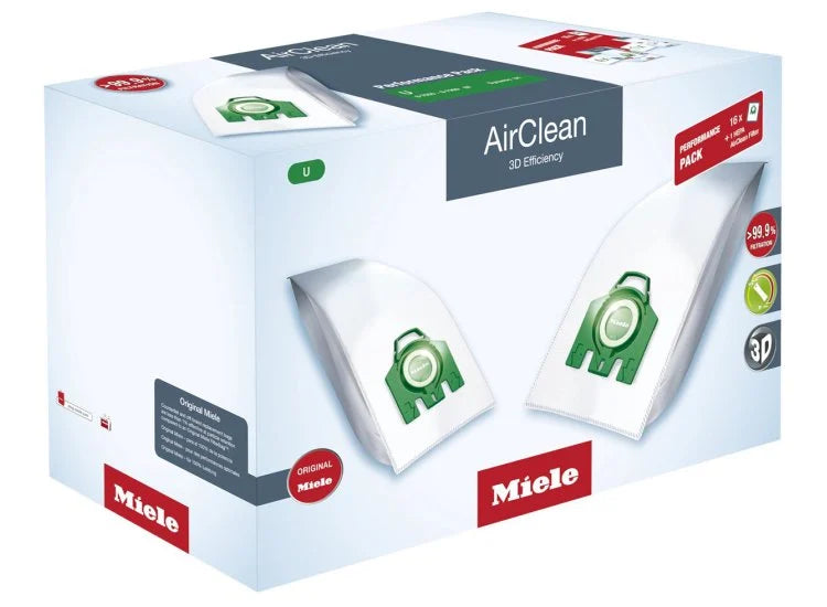 Miele U AirClean 3D Efficiency Performance Pack - 16 Dustbags + HA30 HEPA Filter for Upright Vacuums