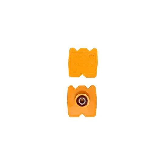 Orange bearing end-cap plates on a white background, including a circular bearing opening