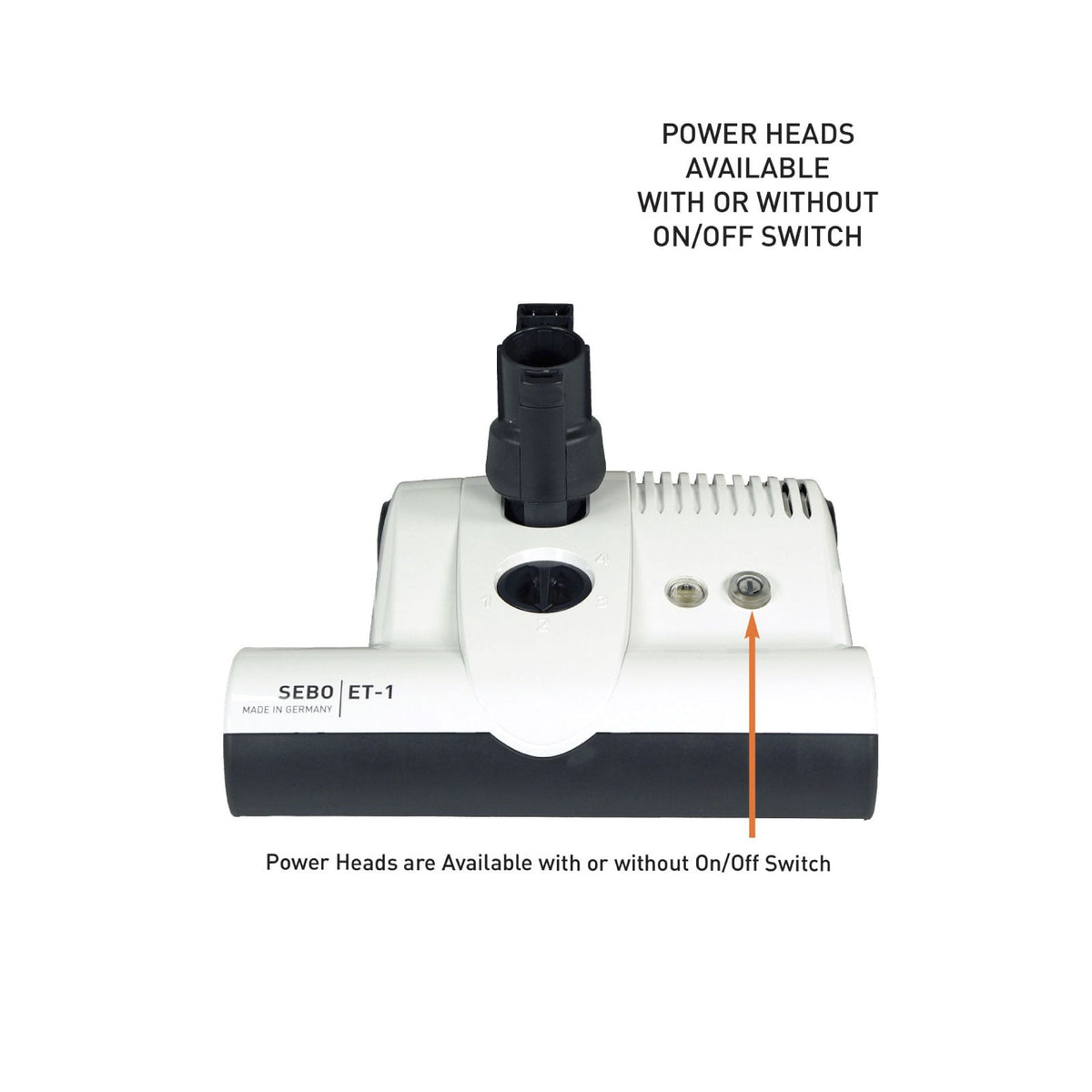 SEBO ET-1 powerhead with a brush on/off switch for delicate rugs
