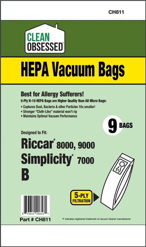 Clean Obsessed Riccar/Simplicity Type B HEPA Bags product photo from Avon Vacuums