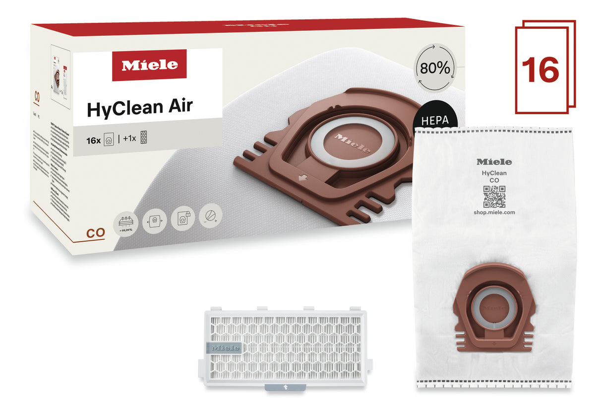 Miele HyClean Air CO Performance Pack contents 16 bags 1 HEPA filter for Guard M1