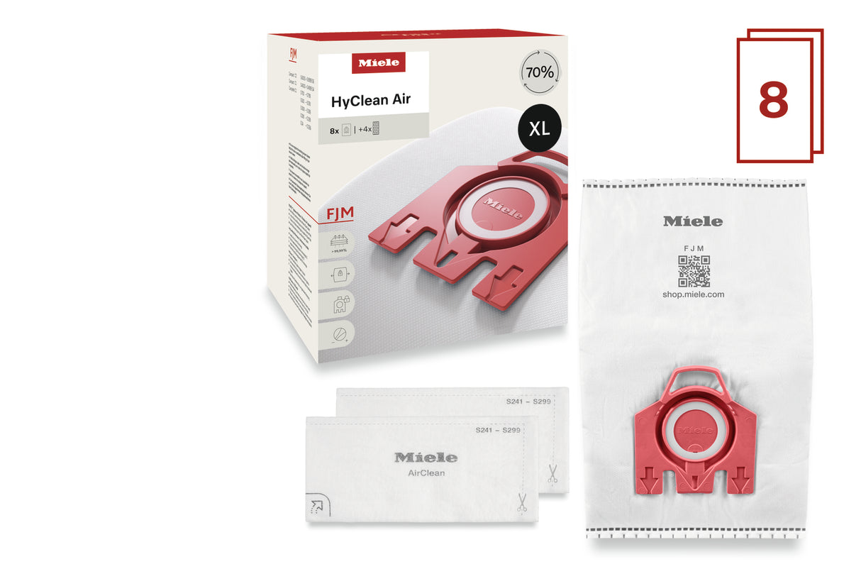 Miele HyClean Air FJM XL Pack contents 8 bags with motor filters