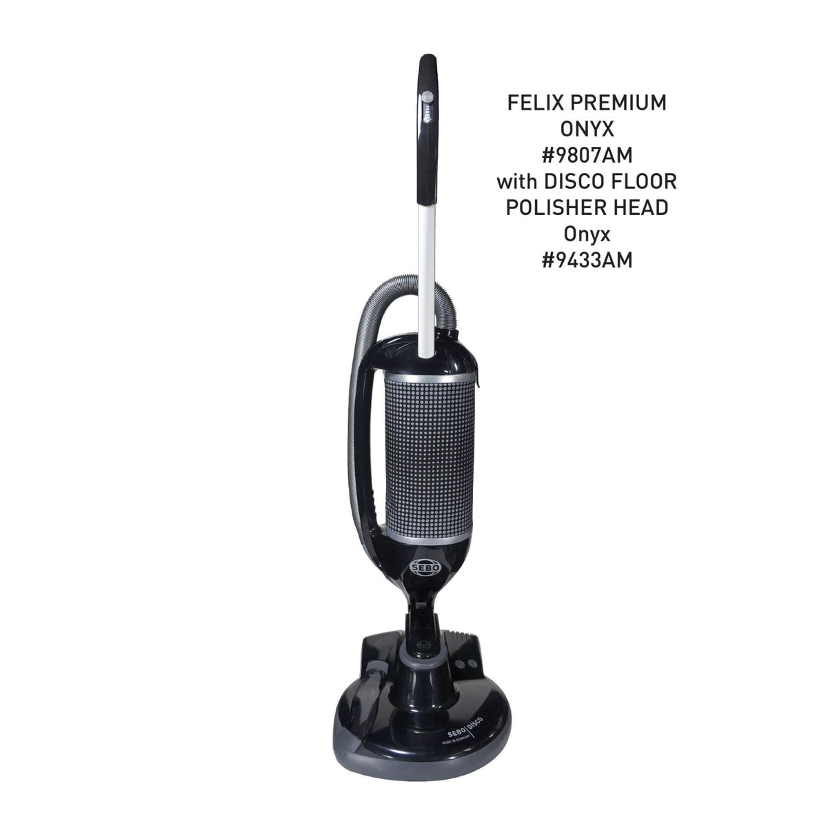 Official SEBO DISCO floor polisher head attached to a FELIX Premium