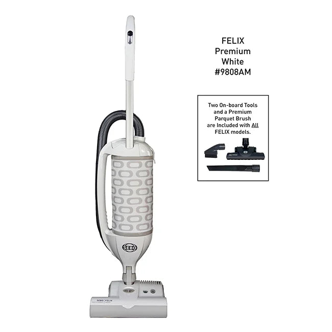 SEBO Felix Premium upright vacuum with ET-1 powerhead at Avon Vacuums, featured in SEBO comparison guide