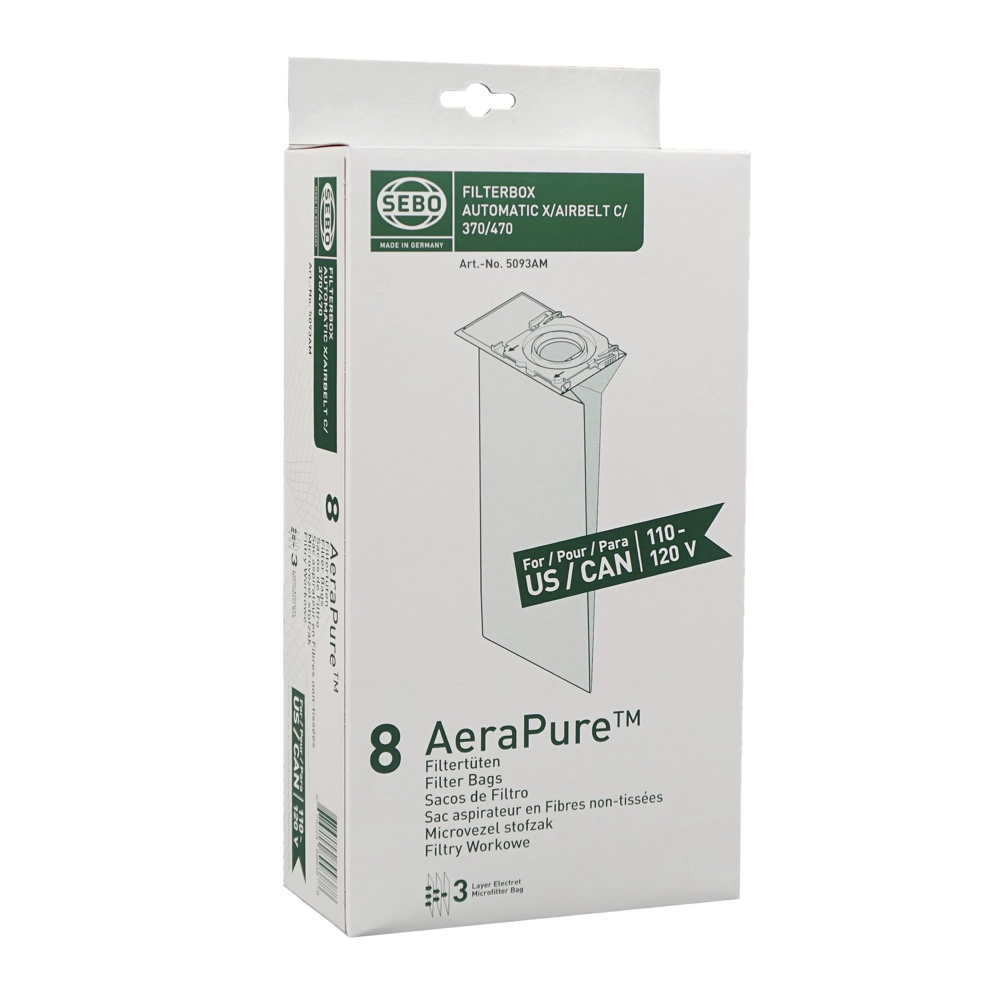 SEBO 5093AM Filterbox of genuine AeraPure vacuum bags at Avon Vacuums in Avon CT