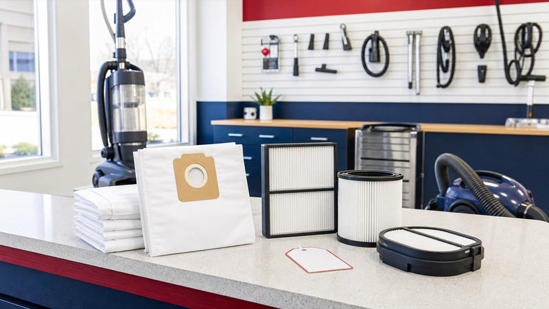 Vacuum bag and filter replacement guide service counter at Avon Vacuums in Avon CT