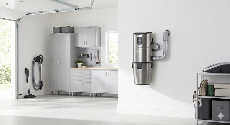 Central vacuum power unit professionally installed in a Connecticut garage — VacuMaid systems installed throughout the Farmington Valley by Avon Vacuums