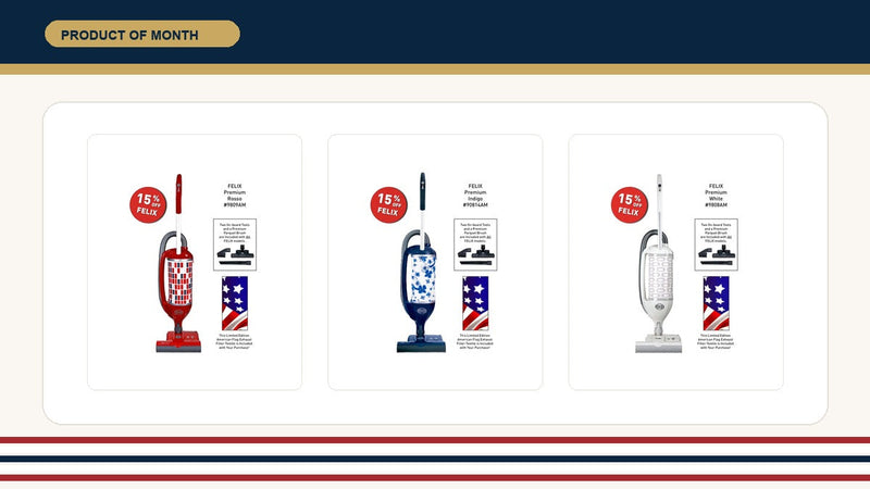 SEBO Felix American flag product of the month thumbnail with real red blue and white product images