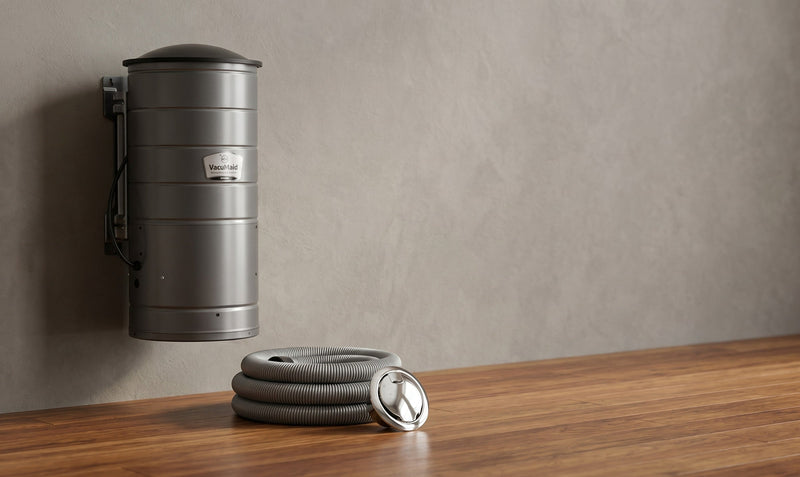 VacuMaid central vacuum power unit and inlet system — central vacuum vs upright comparison from Avon Vacuums in Avon, CT