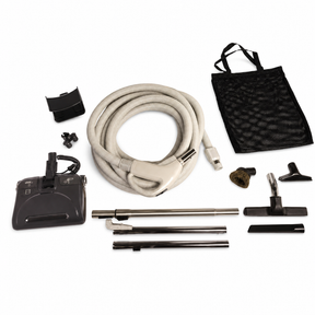 Titan T5 Classic 30-ft direct-connect central vacuum kit with Poly-V power nozzle, hose, wands and cleaning tools.