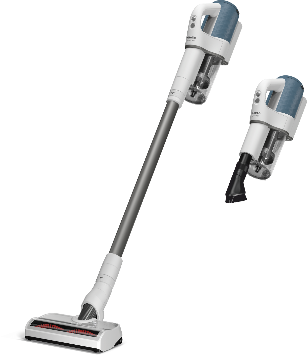 Miele Duoflex HX1 cordless stick vacuum in Nordic Blue, sold and serviced at Avon Vacuums in Avon, Connecticut