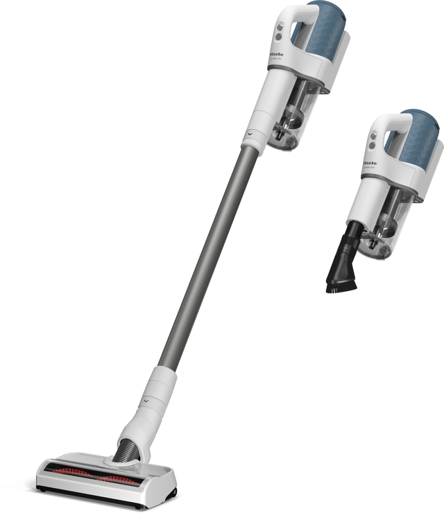 Miele Duoflex HX1 cordless stick vacuum in Nordic Blue, sold and serviced at Avon Vacuums in Avon, Connecticut