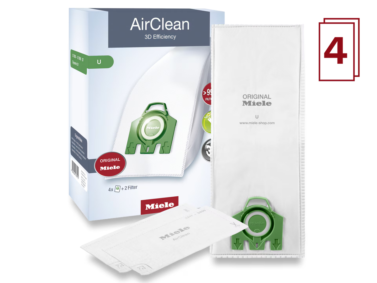 Miele AirClean 3D FilterBags Type U, 4 Pack - Avon Vacuums
