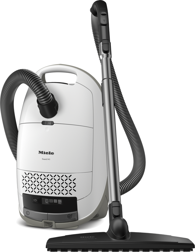 Miele Guard M1 Parquet XL canister vacuum in Brilliant White, sold and serviced at Avon Vacuums in Avon, Connecticut