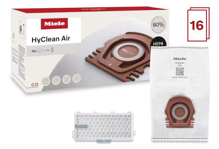 Genuine Miele HyClean Air CO Allergy 16 Performance Pack | 16 Bags & 1 HEPA Filter - Avon Vacuums