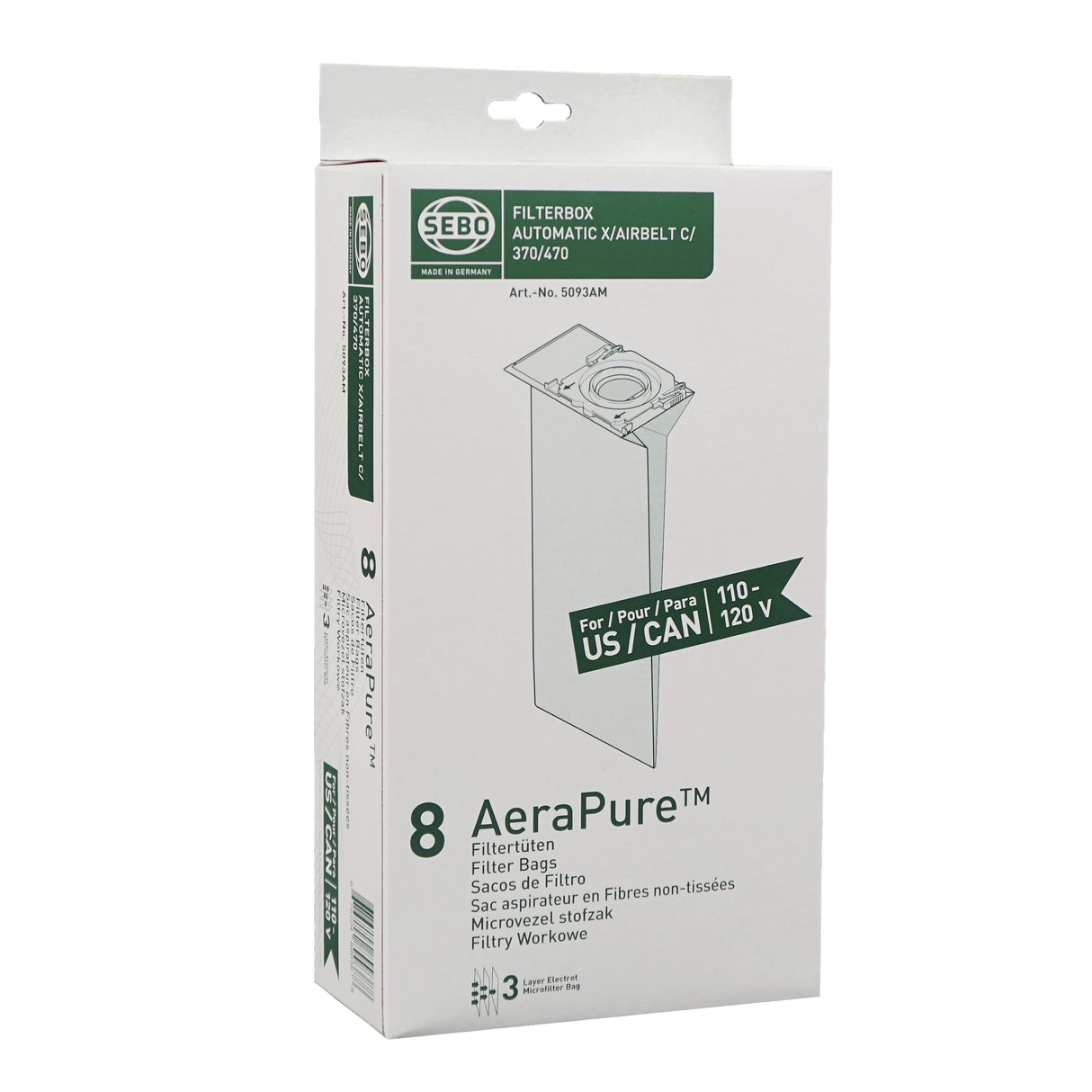SEBO 5093AM Filterbox (8 Bags) for Automatic X, Essential G & C Series - Avon Vacuums