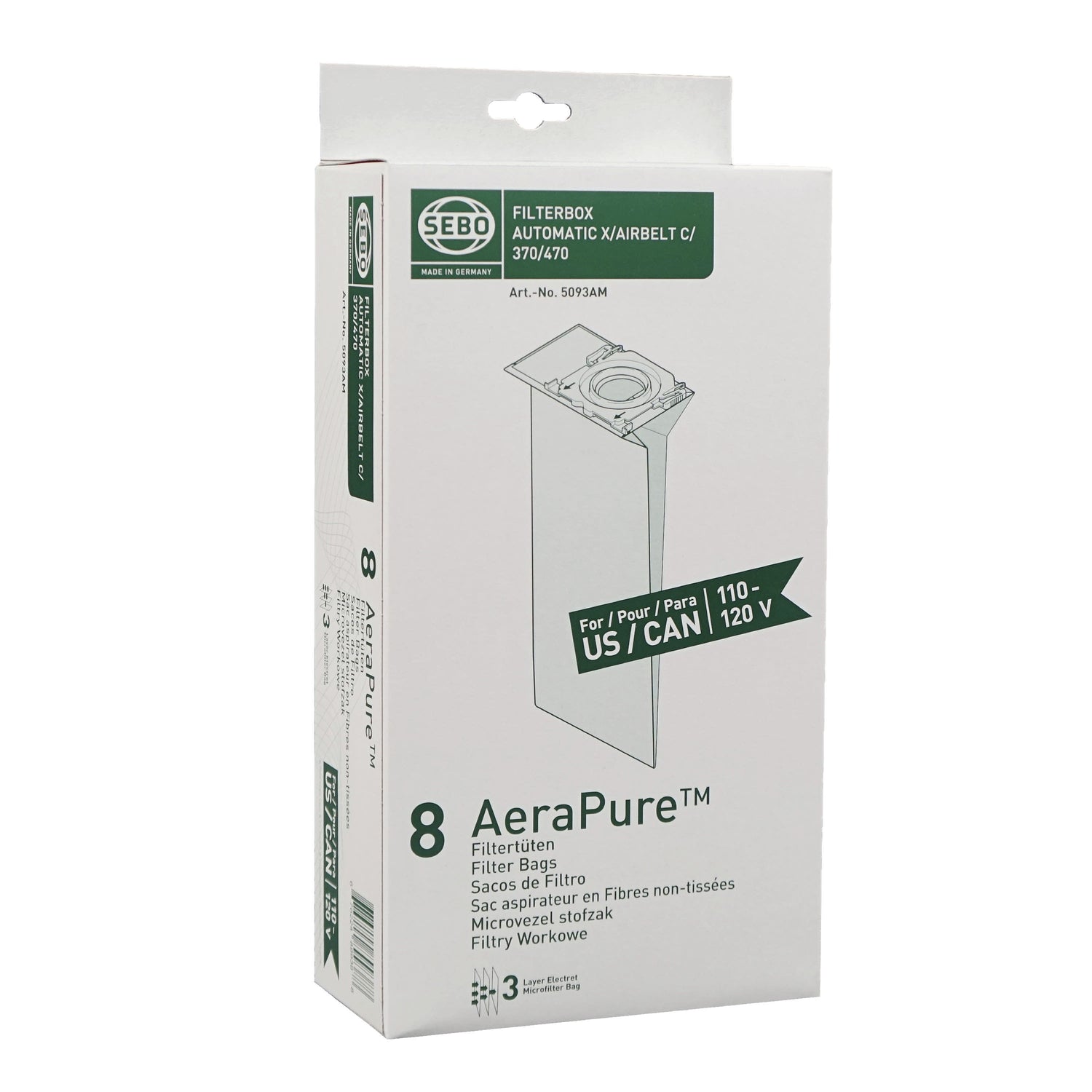 SEBO 5093AM Filterbox (8 Bags) for Automatic X, Essential G & C Series - Avon Vacuums