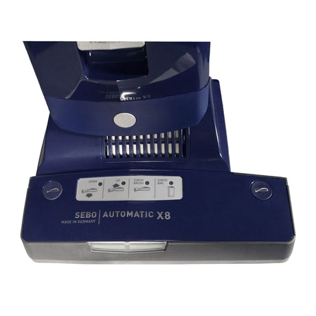 Blue SEBO Automatic X8 vacuum cleaner on a white background