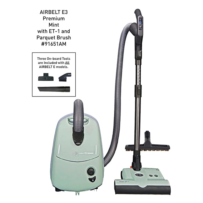 SEBO AIRBELT E3 Premium Canister Vacuum with Dual-Control Handle, ET-1 and Parquet Brush