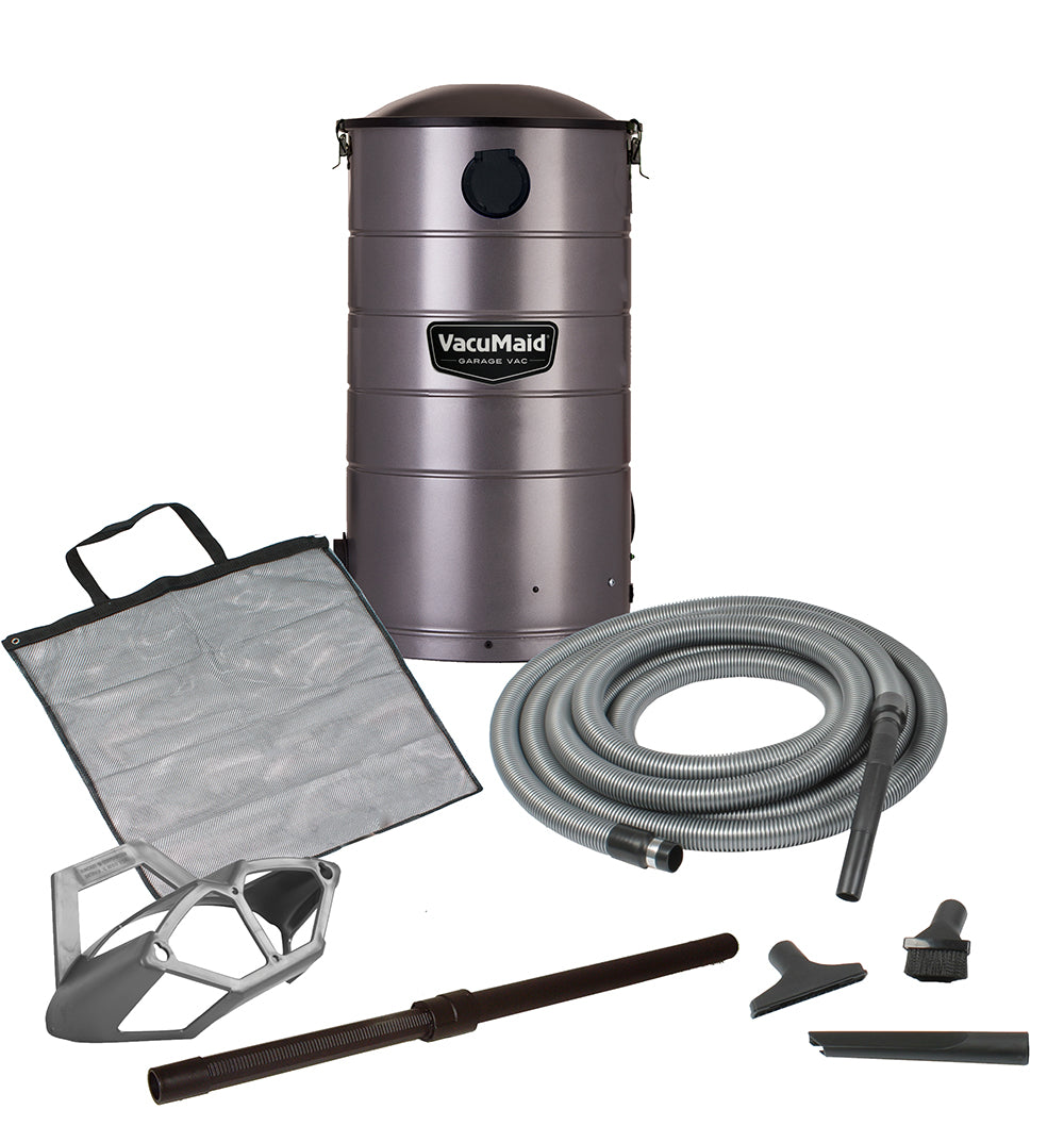 VacuMaid GV50PRO garage vacuum unit in slate gray