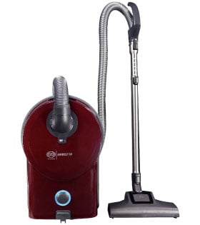 SEBO Airbelt D1 Turbo canister vacuum in black cherry, sold and serviced at Avon Vacuums in Avon, Connecticut