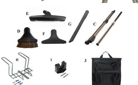 PSB30D included wand, tools, hose hanger, wand holder and caddy bag for black 30 ft direct-connect SEBO ET-1 kit | Avon Vacuums CT