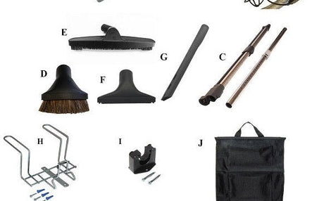 PSB30P included wand, tools, hose hanger, wand holder and caddy bag for black 30 ft pigtail SEBO ET-1 kit | Avon Vacuums CT