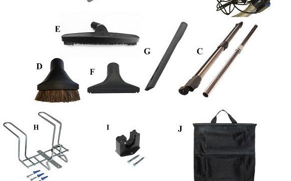 PSB35P included wand, tools, hose hanger, wand holder and caddy bag for black 35 ft pigtail SEBO ET-1 kit | Avon Vacuums CT