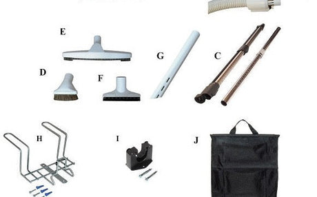 PSW35D included wand, tools, hose hanger, wand holder and caddy bag for white 35 ft direct-connect SEBO ET-1 kit | Avon Vacuums CT