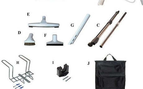 PSW35P included wand, tools, hose hanger, wand holder and caddy bag for white 35 ft pigtail SEBO ET-1 kit | Avon Vacuums CT