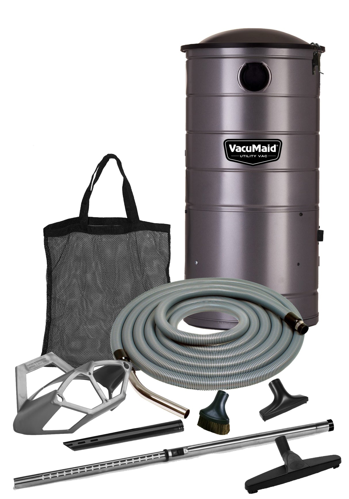 VacuMaid UV100 extended life wall mounted utility vacuum with 50 ft garage kit, sold and serviced at Avon Vacuums in Avon, Connecticut