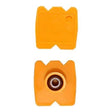 Orange Miele bearing end-cap plates shown from the rear and circular-bearing sides