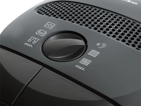 Close-up of Miele Classic C1 PowerLine suction control dial – variable suction settings