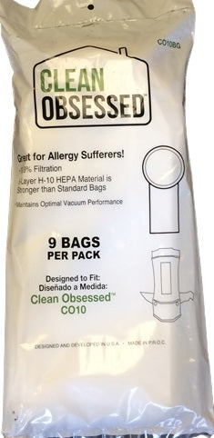Clean Obsessed CO10/CO1024 Backpack HEPA Bags, 9 Pack, SKU CO10BG