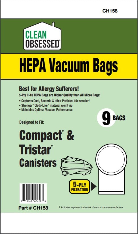 Clean Obsessed Compact/Tristar HEPA Bags product photo from Avon Vacuums