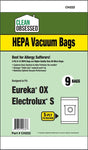 Clean Obsessed Eureka OX/Electrolux S HEPA Bags, 9 Pack, SKU CH222