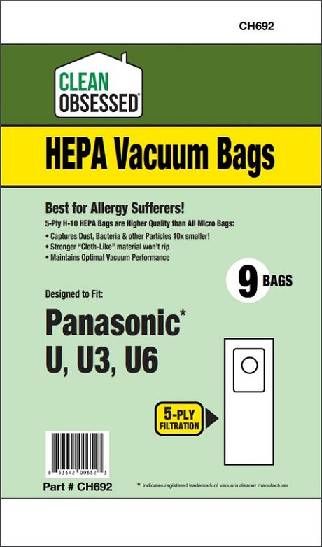 Clean Obsessed Panasonic Type U/U3/U6 HEPA Bags product photo from Avon Vacuums
