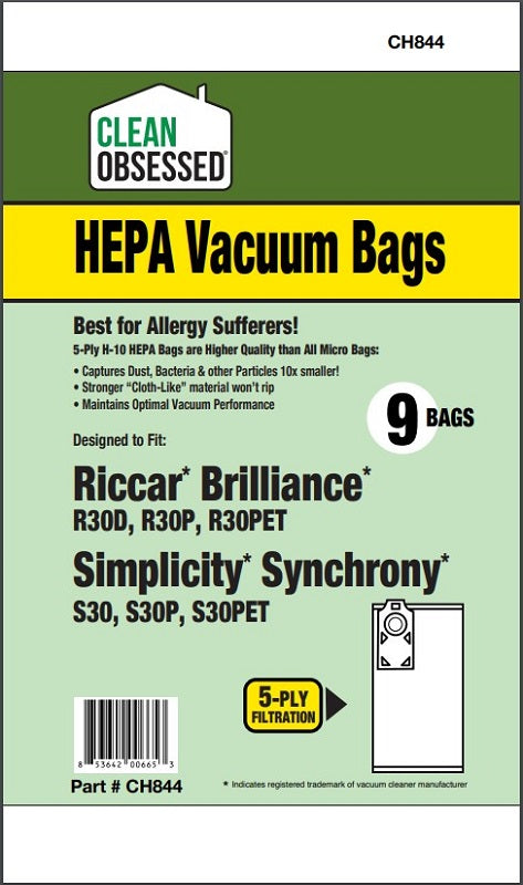 Clean Obsessed Riccar R30/Simplicity S30 HEPA Bags product photo from Avon Vacuums