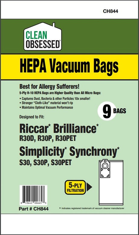 Clean Obsessed Riccar R30/Simplicity S30 HEPA Bags product photo from Avon Vacuums