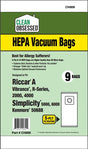 Clean Obsessed Riccar/Simplicity Type A HEPA Bags, 9 Pack, SKU CH806