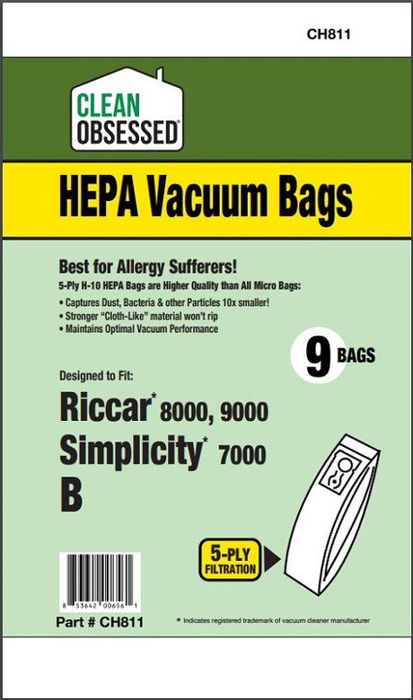 Clean Obsessed Riccar/Simplicity Type B HEPA Bags product photo from Avon Vacuums
