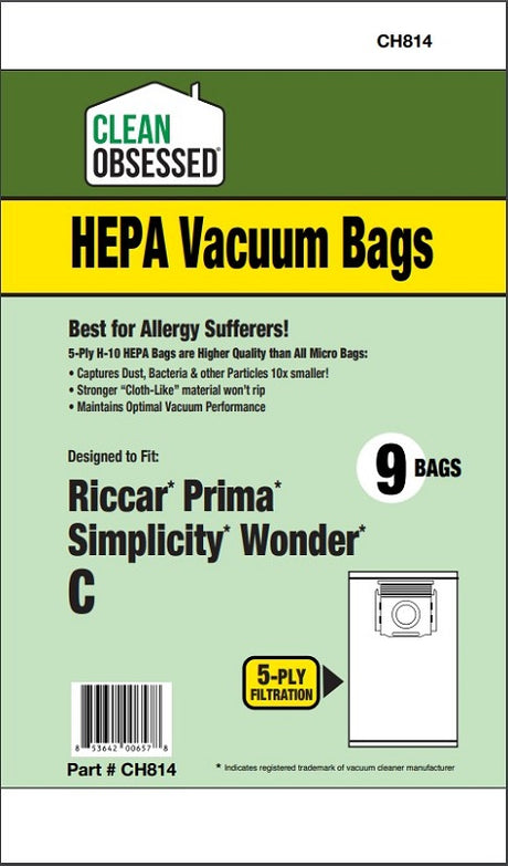 Clean Obsessed Riccar/Simplicity Type C HEPA Bags product photo from Avon Vacuums