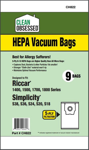 Clean Obsessed Riccar/Simplicity Type H Canister HEPA Bags product photo from Avon Vacuums