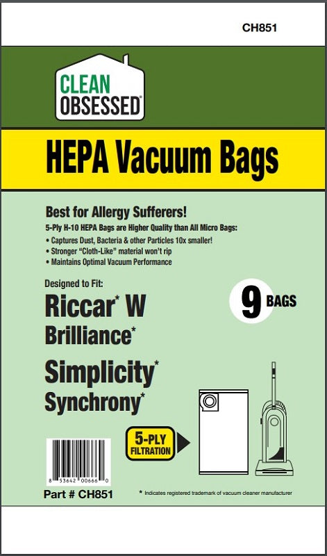 Clean Obsessed Riccar/Simplicity Type W HEPA Bags product photo from Avon Vacuums