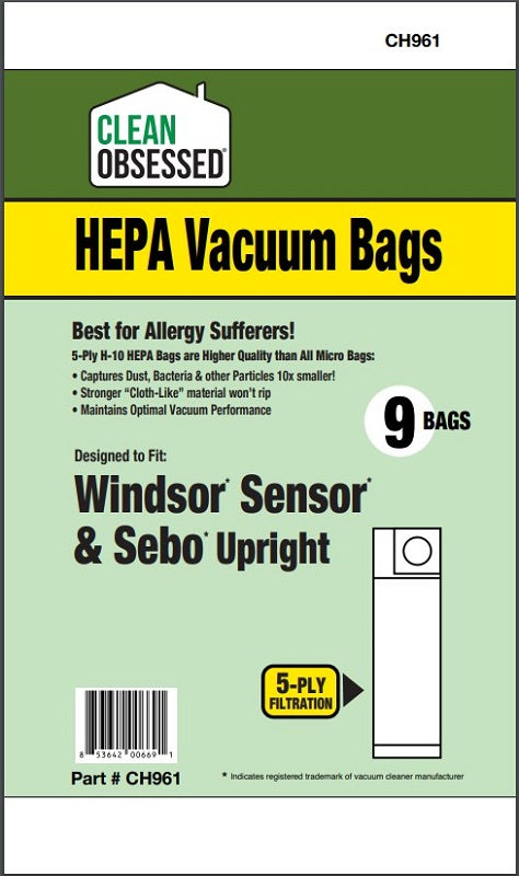 Clean Obsessed Windsor Sensor/SEBO X HEPA Bags product photo from Avon Vacuums