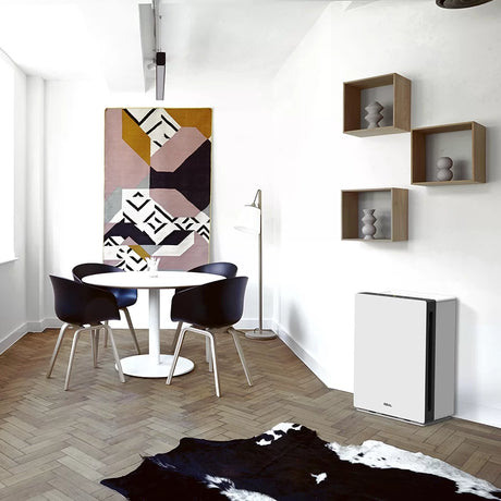 IDEAL AP80 Pro HEPA air purifier in a large living room