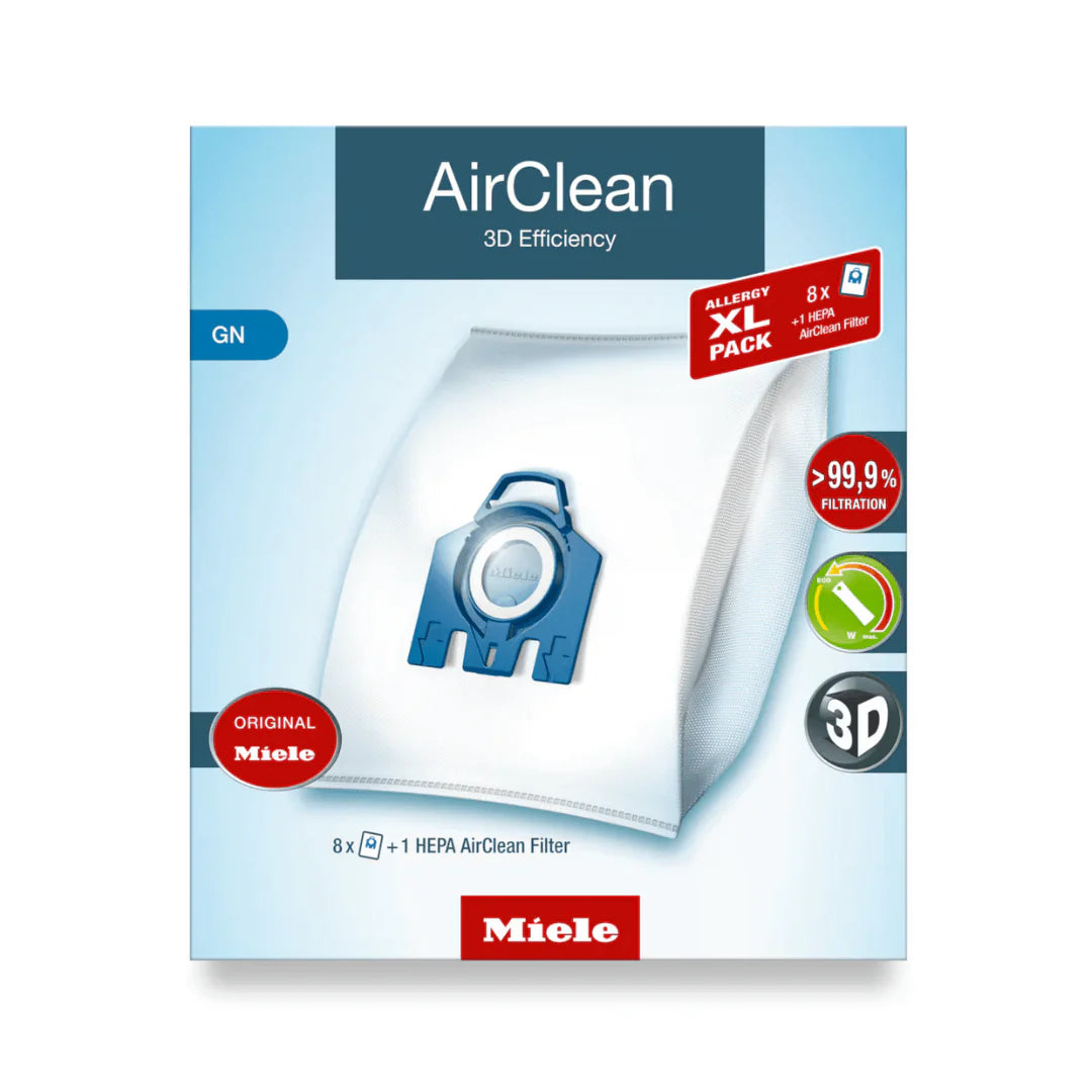 Miele XL-Pack AirClean 3D GN Allergy Bags: 8 Bags + SF-HA50 HEPA Filter - Avon Vacuums