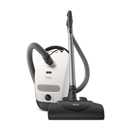 Miele Classic C1 Cat & Dog PowerLine Canister Vacuum — Lotus White — full vacuum with included floorhead